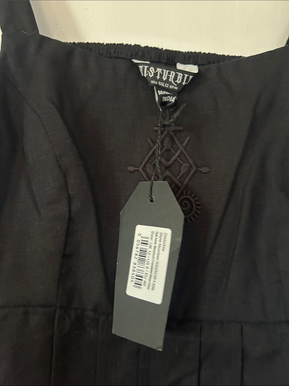 Disturbia NWT black linen blend dress Viking embroidery as-is read description - Picture 4 of 10
